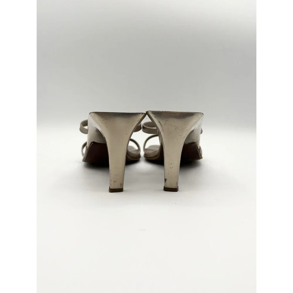 Louis Vuitton Gold Metallic Mule Sandals w/ LV Dice Accent Vintage Size EU 39